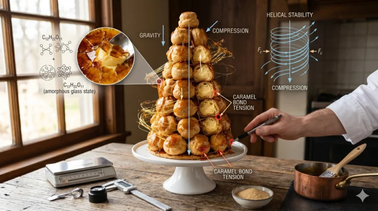 The Croquembouche – The Structural Physics of the Caramel-Bonded Tower