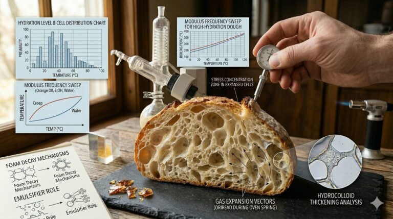 We move from the slow fermentation of bread to the instantaneous, high-energy world of Sonic Engineering. In the modern "lab-kitchen," the Ultrasonic Homogenizer (or Sonicator) is used to create emulsions and infusions that are physically impossible with mechanical blending. By using high-frequency sound waves ($20$ kHz+), a chef can force fat and water into a permanent bond without the need for traditional emulsifiers like mustard or egg yolks.To master Ultrasonic Homogenization, one must understand the relationship between acoustic energy and cavitation-induced shear.Part 1: Acoustic Cavitation – The Power of the VoidThe core mechanism of the sonicator is not the sound itself, but the creation and collapse of microscopic bubbles, a process known as cavitation.Pressure Cycles: The titanium probe (the horn) vibrates at ultrasonic speeds, creating alternating cycles of high and low pressure in the liquid.The Micro-Implosion: During the low-pressure cycle, thousands of microscopic vacuum bubbles form. During the high-pressure cycle, these bubbles implode violently.Localized Extremes: At the point of implosion, localized temperatures can reach thousands of degrees and pressures can exceed $1,000$ atmospheres. This happens in nanoseconds at a microscopic scale, so the bulk liquid remains cool, but the mechanical shear is immense.Part 2: Permanent Emulsions – Beyond the MicelleIn traditional whisking, fat droplets are broken down to a certain size. In ultrasonic homogenization, the cavitation forces shatter fat globules into sub-micron sizes.Brownian Motion Dominance: Because the fat droplets are so small, the natural molecular "jiggling" known as Brownian Motion becomes stronger than the force of gravity. The droplets stay suspended indefinitely because they are too small to float to the top.The "Naked" Emulsion: This allows for the creation of stable emulsions using only oil and a flavored liquid (like vinegar or juice). The chef can produce a "mayonnaise" texture using only olive oil and lemon juice, with zero egg yolks, resulting in a flavor profile of incredible purity.Part 3: Rapid Cold Infusion – Shattering Cell WallsBeyond emulsions, the sonicator is an elite tool for flavor extraction.Cellular Rupture: When a chef places herbs, spices, or even wood chips into a liquid and applies ultrasonic energy, the cavitation bubbles implode against the surface of the solid ingredients.Instantaneous Transfer: This acts like a microscopic jackhammer, rupturing the cell walls and forcing the aromatic oils directly into the liquid. A process that traditionally takes weeks (like making a bitters or a flavored spirit) can be completed in less than five minutes at room temperature, preserving the "bright" notes of the fresh ingredient.Conclusion: The Sound of FlavorUltrasonic homogenization proves that energy is an ingredient. By utilizing acoustic cavitation to bypass the limits of mechanical shear, the modern chef can manipulate the very structure of liquids and solids. It is the physics of the "Micro-Blast"—a way to achieve perfect stability and intense extraction through the power of sound.
