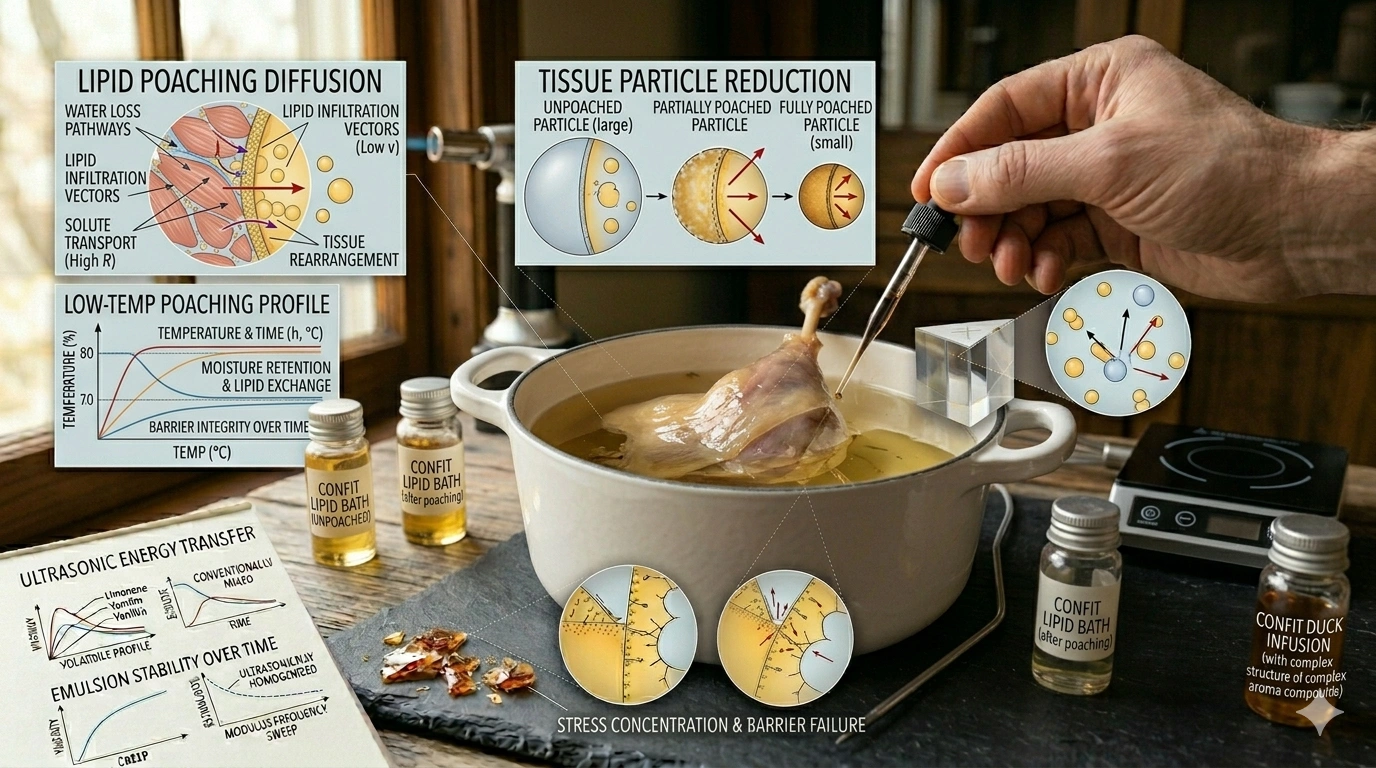 The Confit – The Physics of Low-Temperature Lipid Poaching 