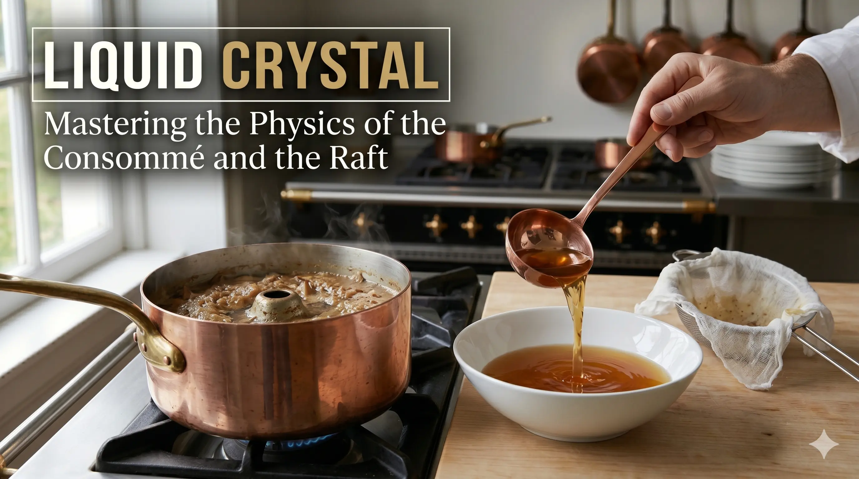 We move from the liquid purities of the consommé to the structural complexities of French pastry. Pâte Feuilletée (Puff Pastry) is the ultimate study in lamination physics. It is a composite material engineered to consist of hundreds of alternating, microscopic layers of dough and fat. When subjected to intense thermal energy, these layers undergo a massive mechanical expansion, transforming a dense block of dough into a light, shattered-glass structure.To master Puff Pastry, one must understand the relationship between Water Activity ($a_w$) and the Physical Barrier Effect of cold lipids.Part 1: The Détrempe and the Beurrage – Creating the CompositePuff Pastry is not a mixture; it is a stratified stack. It begins as two distinct components:The Détrempe: A lean dough made of flour and water. Its technical purpose is to provide the structural gluten matrix.The Beurrage: A block of high-fat, pliable butter. Its purpose is to act as a physical separator.The Engineering Goal:The objective is to encase the butter within the dough and then perform a series of "turns" (folding and rolling). Each turn exponentially multiplies the number of layers. A standard "six-turn" puff pastry technically contains $729$ layers of butter separated by $730$ layers of dough.Part 2: The Leidenfrost Effect – The Engine of the RiseThe "puff" in puff pastry is not caused by yeast or chemical leaveners; it is an act of pure steam-driven mechanical engineering.Moisture Migration: The dough layers contain water. When the pastry enters a high-temperature oven ($200^{\circ}C$), the water in the dough layers flashes into steam.The Lipid Barrier: Because the butter layers have a high fat content, they are hydrophobic. Steam cannot pass through fat. Therefore, as the steam expands, it is trapped beneath the butter layer, physically lifting the dough layer above it.The Vertical Expansion: This process happens simultaneously across all $1,459$ layers. The result is a vertical lift that can increase the volume of the dough by over $10$ times its original height.Part 3: The Plasticity Window – Managing the "Smear"The primary technical failure in Puff Pastry is thermal leakage.The Temperature Threshold: If the butter becomes too warm ($>24^{\circ}C$), it loses its solidity and begins to soak into the dough layers. This destroys the lamination, turning the composite into a simple "shortcrust" dough that will not rise.The Gluten Tension: Conversely, if the dough is worked too quickly without "rest" periods, the gluten becomes too elastic and will shrink or deform during baking.The Solution: Constant refrigeration between turns to maintain the butter's plasticity—the state where it is soft enough to roll but solid enough to remain a distinct layer.Conclusion: The Architecture of the CrunchPâte Feuilletée is proof that texture is a product of geometry. By engineering hundreds of moisture-rich barriers separated by fat, the French pastry chef creates a material that utilizes the power of steam to build its own internal architecture. It is the height of culinary lamination—a fragile, golden tower of physics.